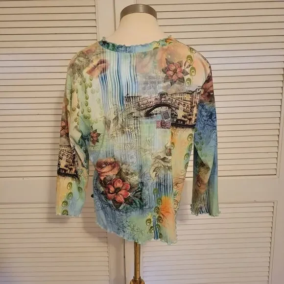 Y2K Impulse California Green Graphic Blouse Lettuce Trim XL - Picture 2 of 7